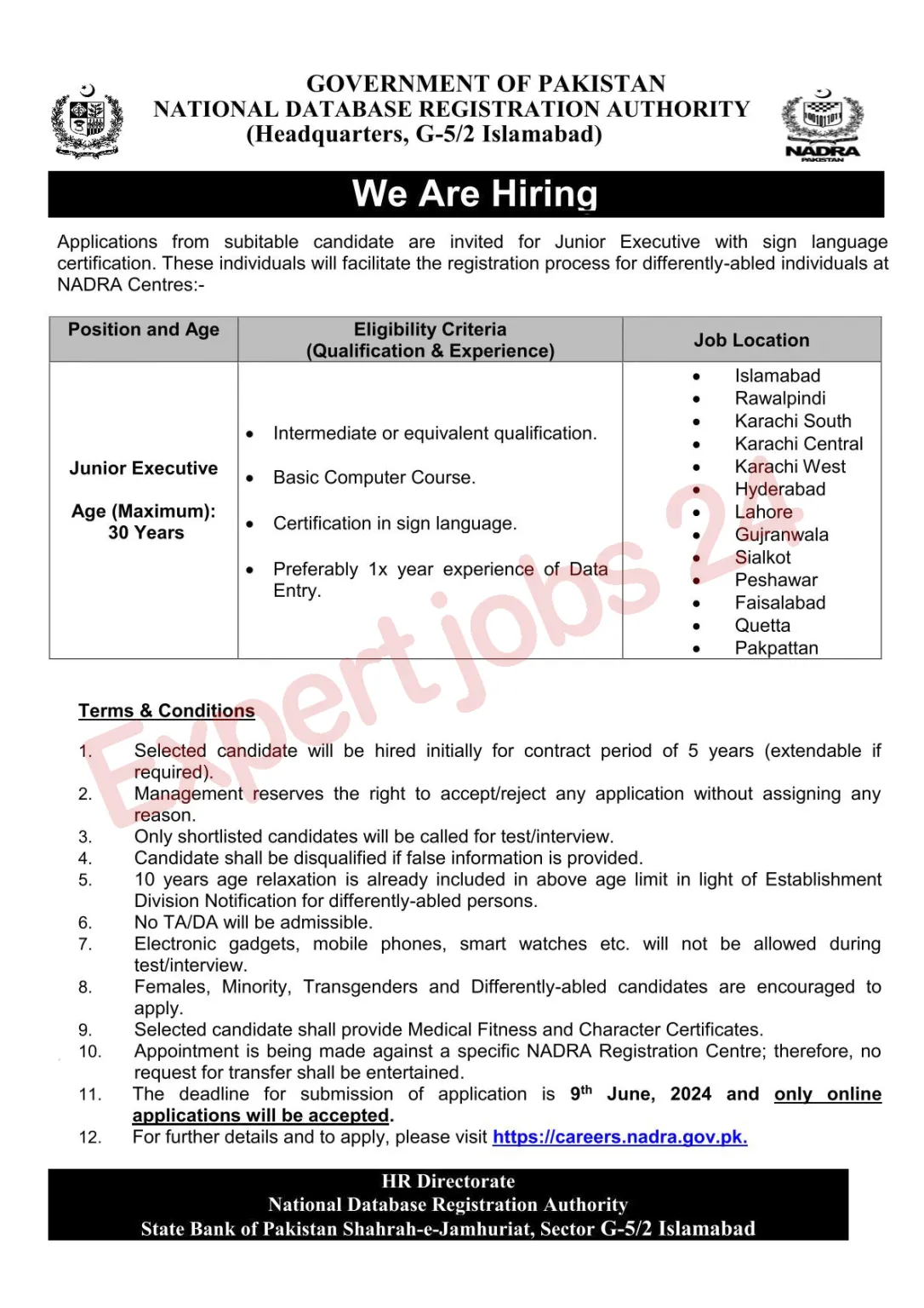 NADRA jobs 2024